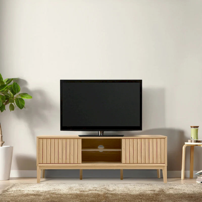 Mueble de TV Damien estilo rústico de 58 pulgadas con puerta corrediza y 3 espacios de almacenamiento