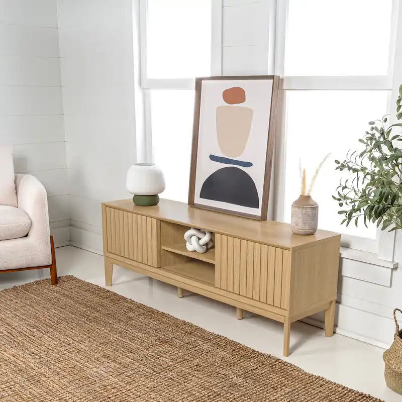 Mueble de TV Damien estilo rústico de 58 pulgadas con puerta corrediza y 3 espacios de almacenamiento