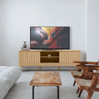 Mueble de TV Damien estilo rústico de 58 pulgadas con puerta corrediza y 3 espacios de almacenamiento