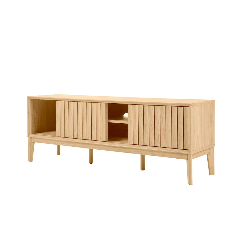 Mueble de TV Damien estilo rústico de 58 pulgadas con puerta corrediza y 3 espacios de almacenamiento