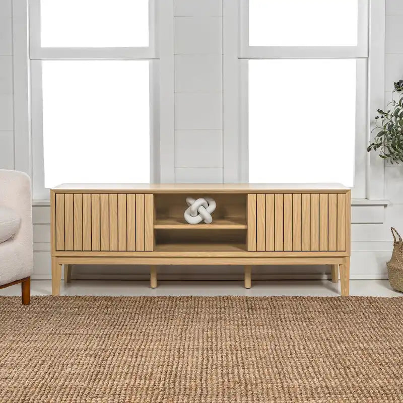 Mueble de TV Damien estilo rústico de 58 pulgadas con puerta corrediza y 3 espacios de almacenamiento