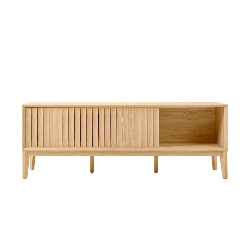 Mueble de TV Damien estilo rústico de 58 pulgadas con puerta corrediza y 3 espacios de almacenamiento