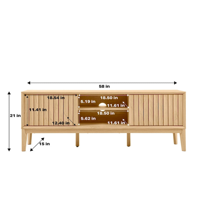 Mueble de TV Damien estilo rústico de 58 pulgadas con puerta corrediza y 3 espacios de almacenamiento