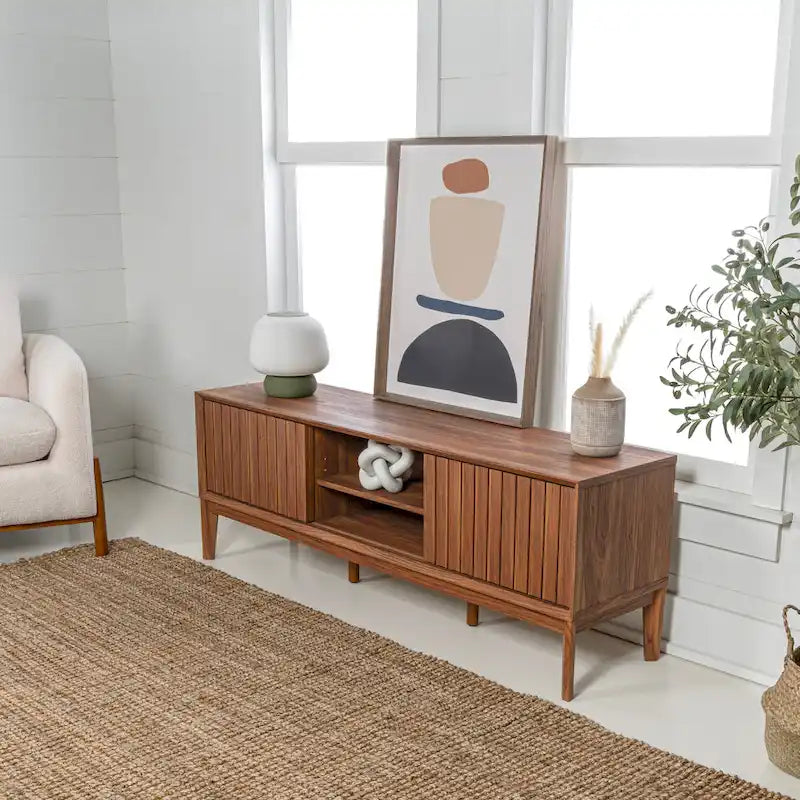 Mueble de TV Damien estilo rústico de 58 pulgadas con puerta corrediza y 3 espacios de almacenamiento