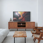 Mueble de TV Damien estilo rústico de 58 pulgadas con puerta corrediza y 3 espacios de almacenamiento