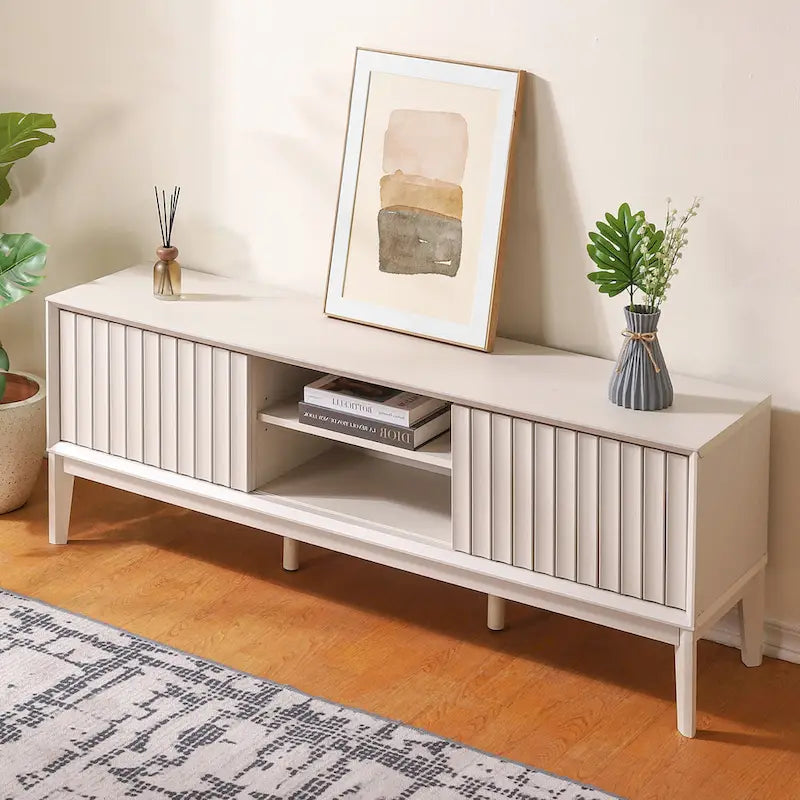 Mueble de TV Damien estilo rústico de 58 pulgadas con puerta corrediza y 3 espacios de almacenamiento