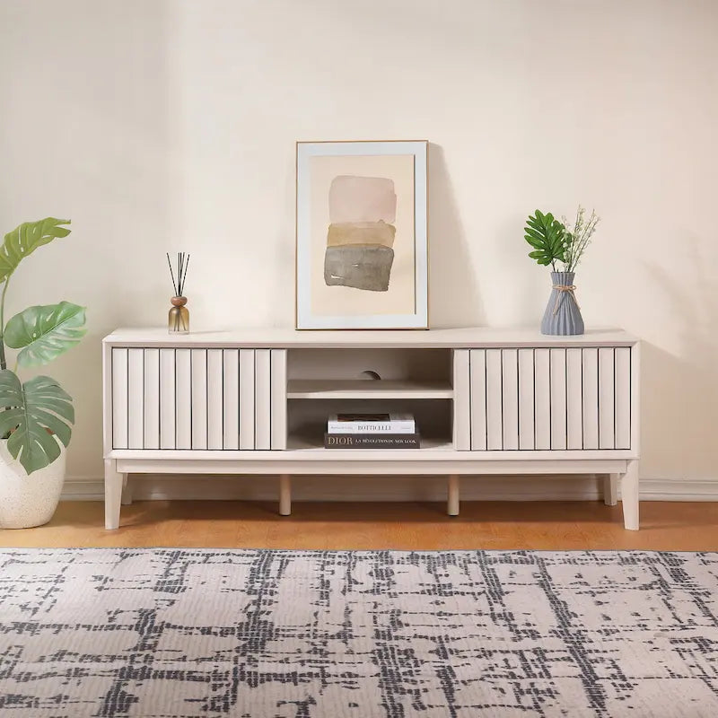 Mueble de TV Damien estilo rústico de 58 pulgadas con puerta corrediza y 3 espacios de almacenamiento