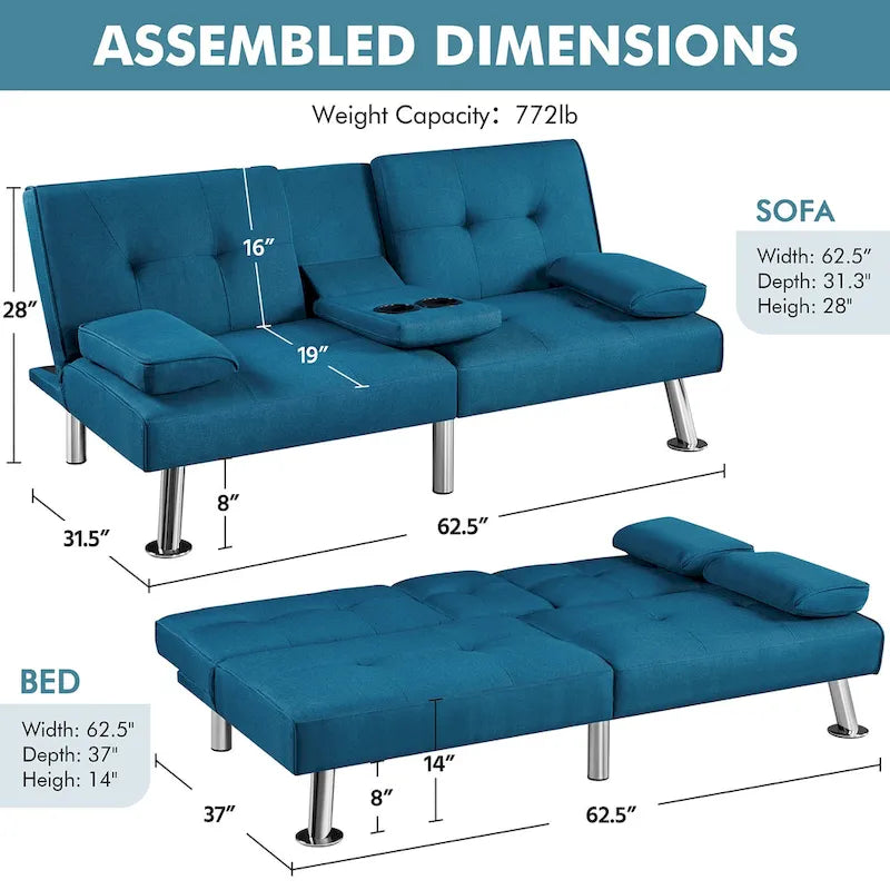 Sofá cama futón convertible tapizado en tela