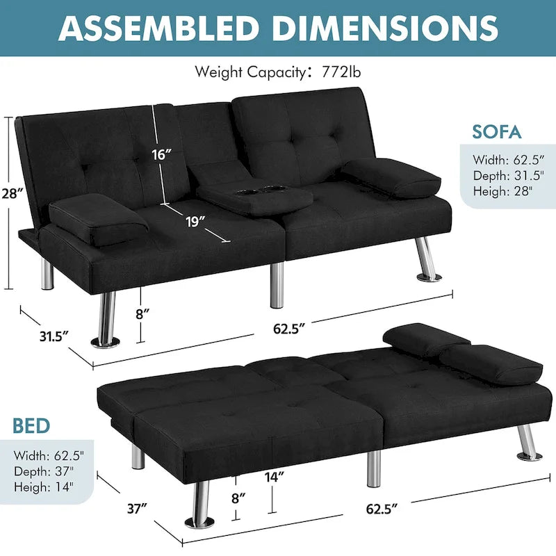Sofá cama futón convertible tapizado en tela