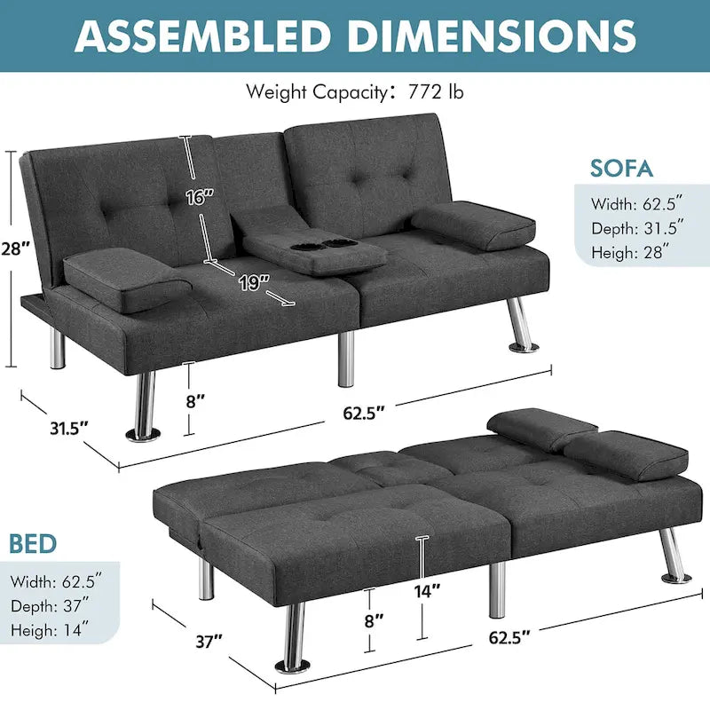 Sofá cama futón convertible tapizado en tela