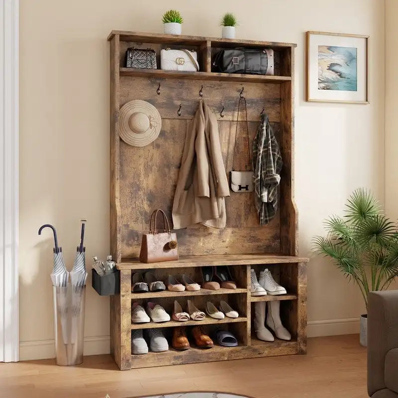 Mueble recibidor de 39.37" de ancho, banco de entrada 3 en 1 con perchero y zapatero