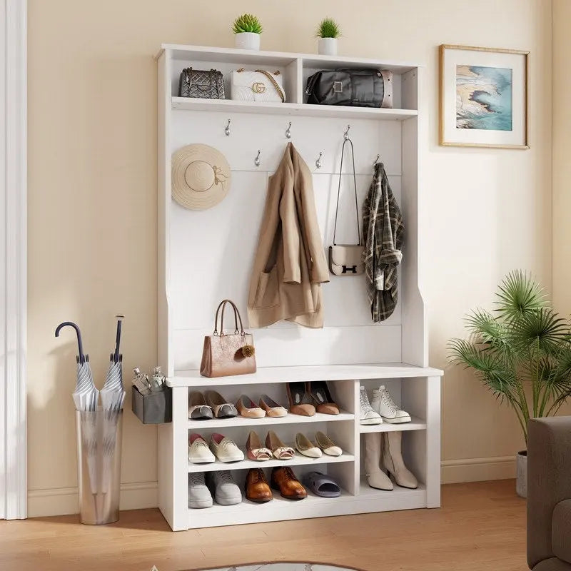 Mueble recibidor de 39.37" de ancho, banco de entrada 3 en 1 con perchero y zapatero