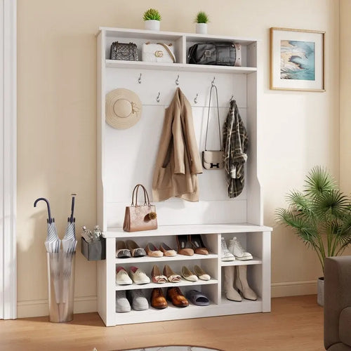 Mueble recibidor de 39.37" de ancho, banco de entrada 3 en 1 con perchero y zapatero