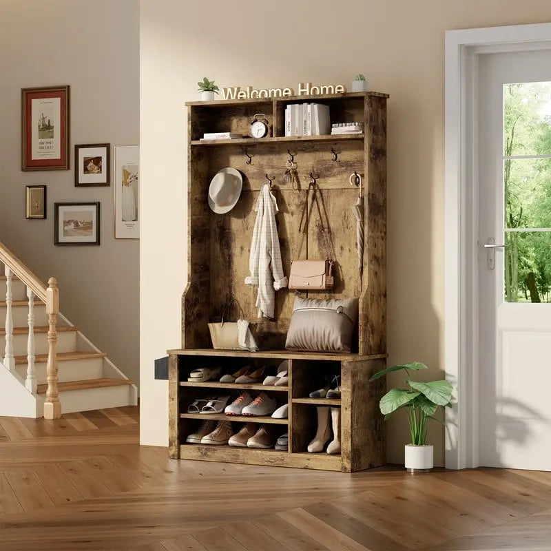 Mueble recibidor de 39.37" de ancho, banco de entrada 3 en 1 con perchero y zapatero