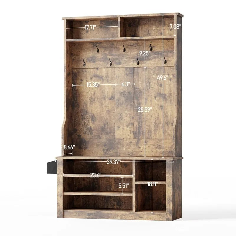 Mueble recibidor de 39.37" de ancho, banco de entrada 3 en 1 con perchero y zapatero