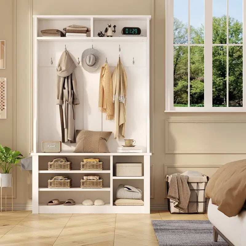 Mueble recibidor de 39.37" de ancho, banco de entrada 3 en 1 con perchero y zapatero