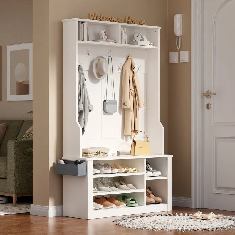 Mueble recibidor de 39.37" de ancho, banco de entrada 3 en 1 con perchero y zapatero