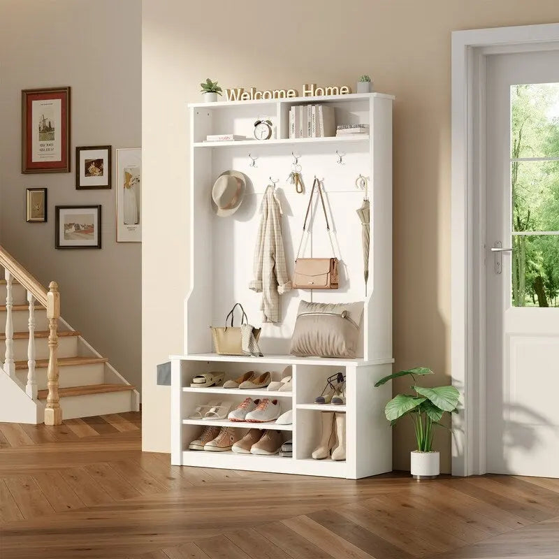 Mueble recibidor de 39.37" de ancho, banco de entrada 3 en 1 con perchero y zapatero