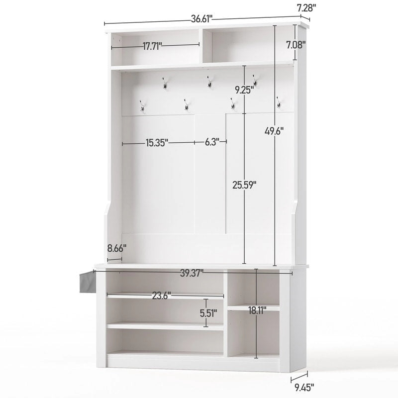 Mueble recibidor de 39.37" de ancho, banco de entrada 3 en 1 con perchero y zapatero