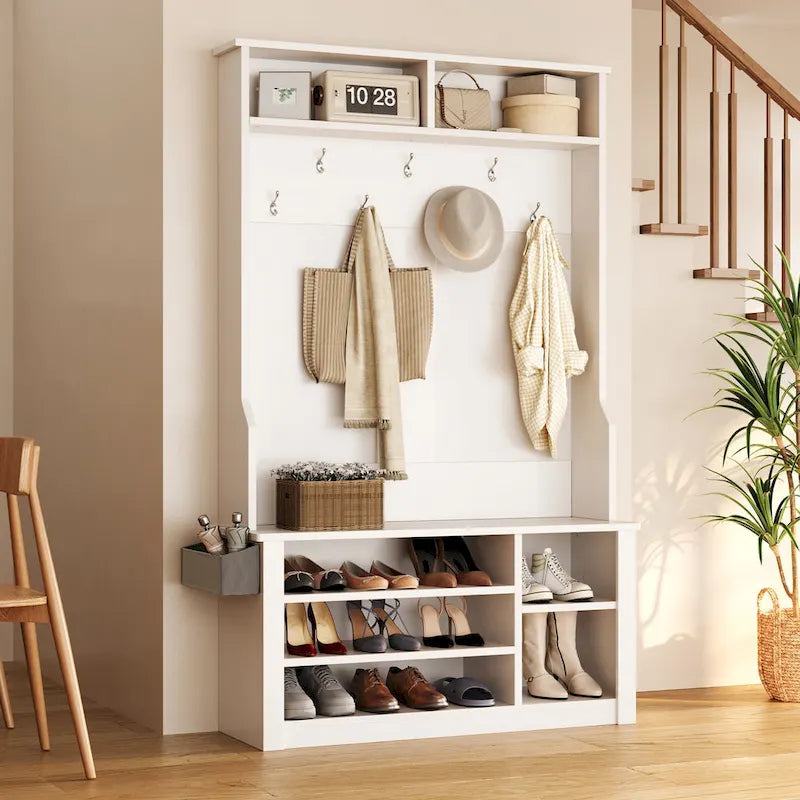 Mueble recibidor de 39.37" de ancho, banco de entrada 3 en 1 con perchero y zapatero