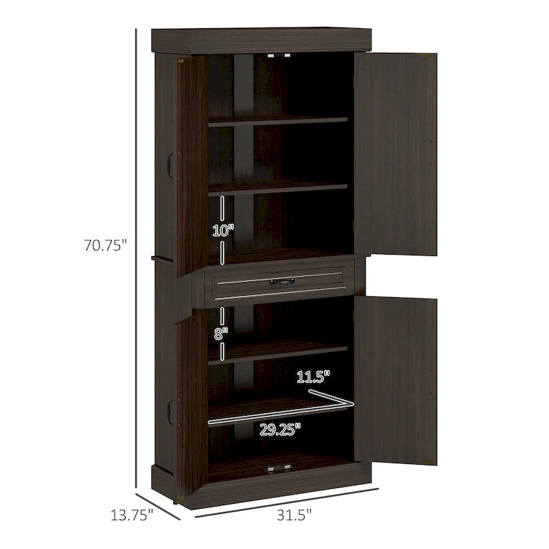 Alacena de cocina independiente de 71" con 4 puertas y 2 gabinetes grandes, gabinete alto de almacenamiento con cajón ancho para comedor