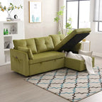 Sofá seccional modular en forma de L de pana con chaise de almacenamiento, Oliva