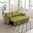 Sofá seccional modular en forma de L de pana con chaise de almacenamiento, Oliva