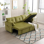 Sofá seccional modular en forma de L de pana con chaise de almacenamiento, Oliva