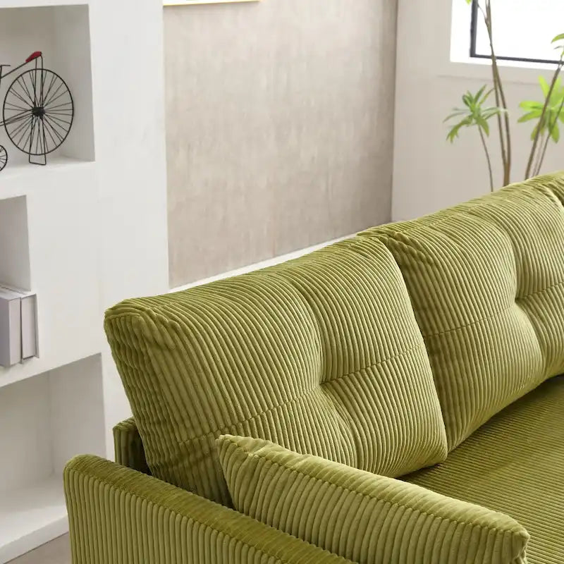 Sofá seccional modular en forma de L de pana con chaise de almacenamiento, Oliva