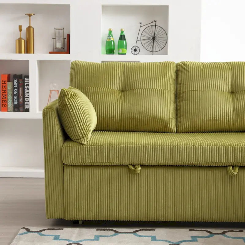 Sofá seccional modular en forma de L de pana con chaise de almacenamiento, Oliva