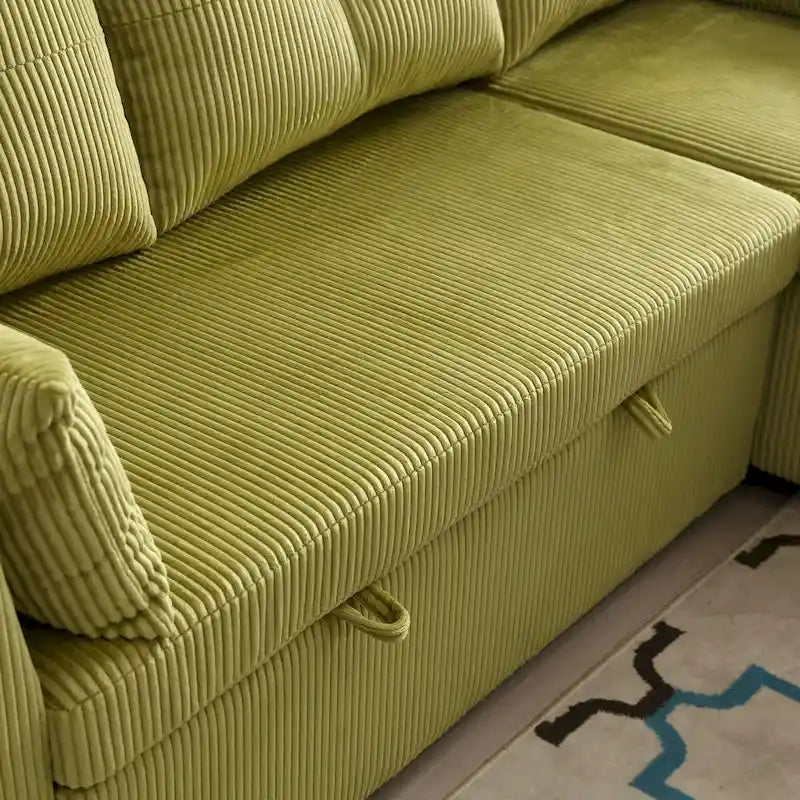 Sofá seccional modular en forma de L de pana con chaise de almacenamiento, Oliva
