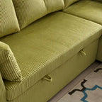 Sofá seccional modular en forma de L de pana con chaise de almacenamiento, Oliva