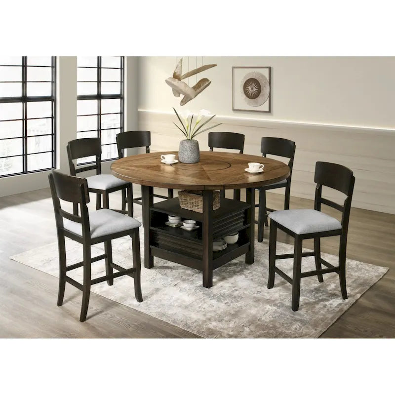 2 Sillas de Comedor de Altura de Encimera Tapizadas de Transición/Taburetes de Bar, Acabado Marrón, Muebles de Madera