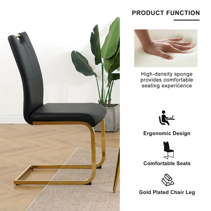 Sillas de comedor modernas de piel sintética con asiento acolchado y patas de metal dorado