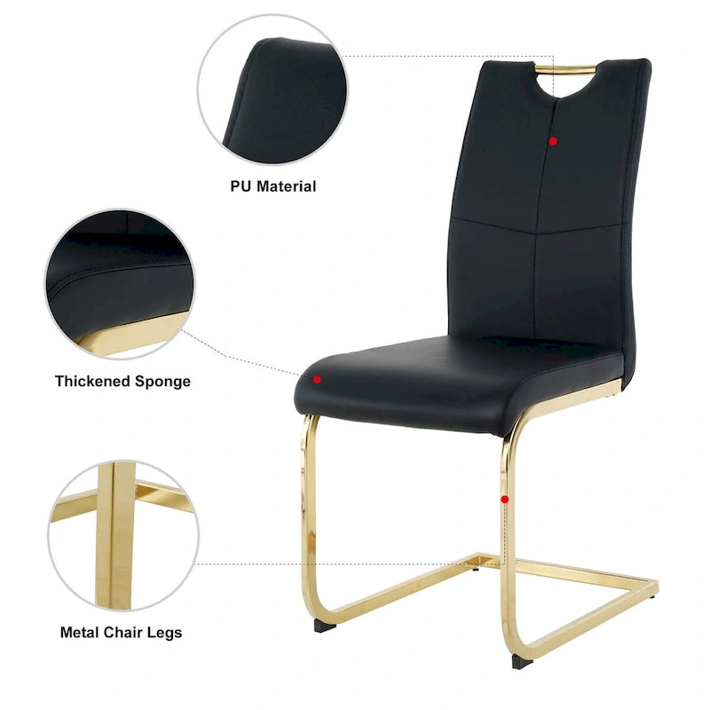 Sillas de comedor modernas de piel sintética con asiento acolchado y patas de metal dorado