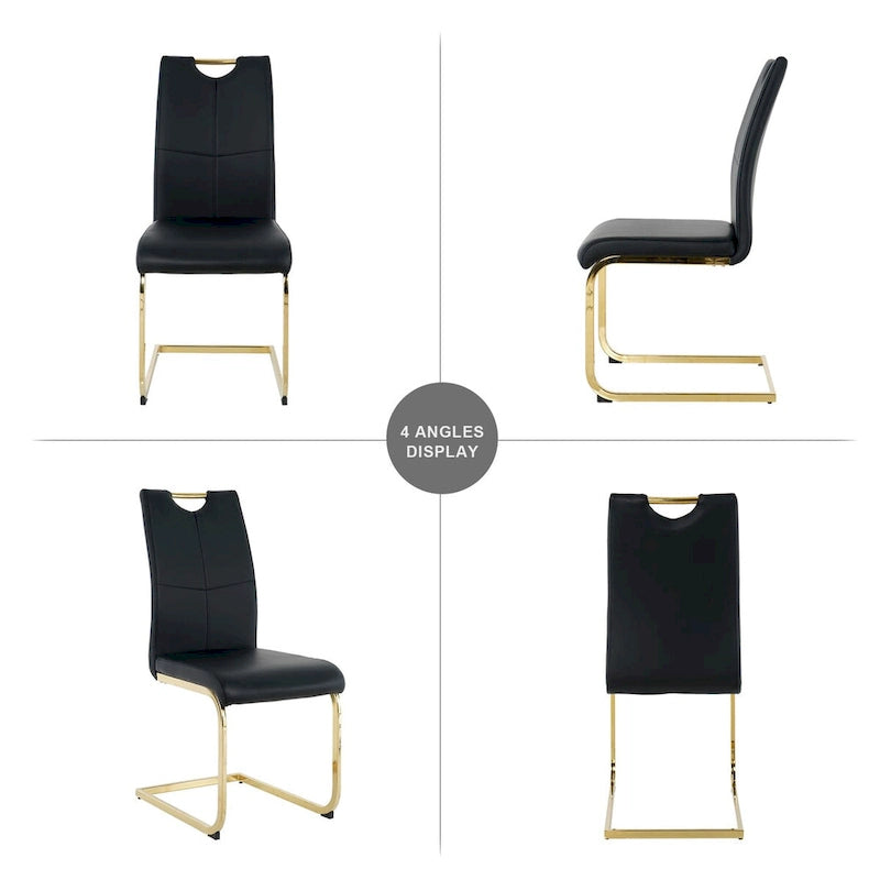Sillas de comedor modernas de piel sintética con asiento acolchado y patas de metal dorado