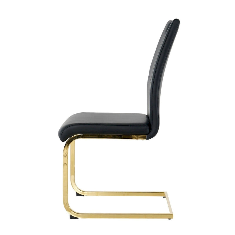 Sillas de comedor modernas de piel sintética con asiento acolchado y patas de metal dorado