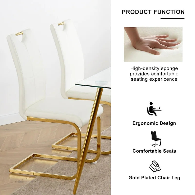 Sillas de comedor modernas de piel sintética con asiento acolchado y patas de metal dorado