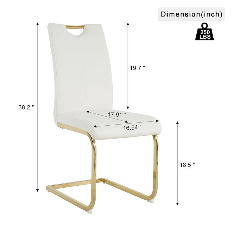 Sillas de comedor modernas de piel sintética con asiento acolchado y patas de metal dorado