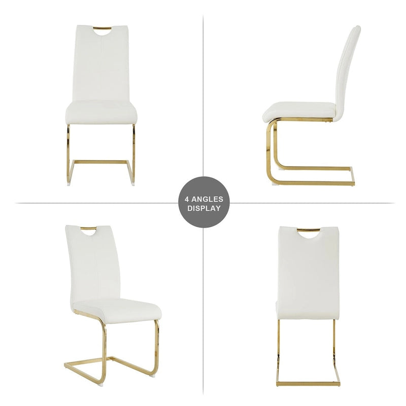 Sillas de comedor modernas de piel sintética con asiento acolchado y patas de metal dorado