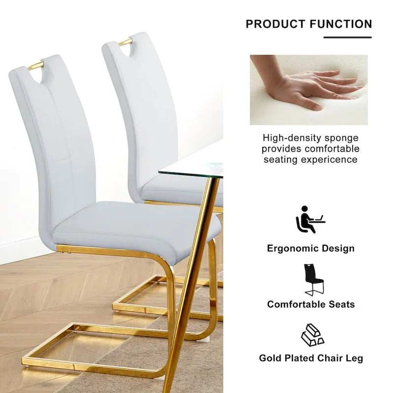 Sillas de comedor modernas de piel sintética con asiento acolchado y patas de metal dorado