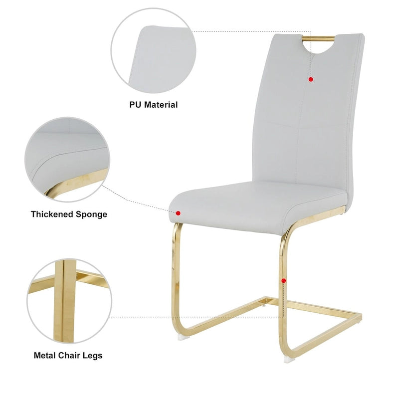Sillas de comedor modernas de piel sintética con asiento acolchado y patas de metal dorado