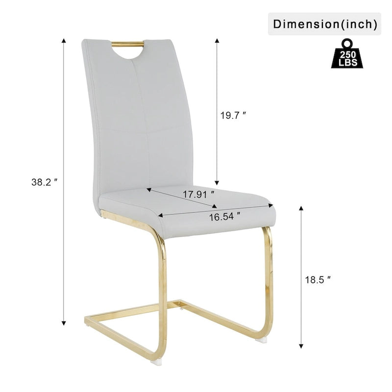 Sillas de comedor modernas de piel sintética con asiento acolchado y patas de metal dorado