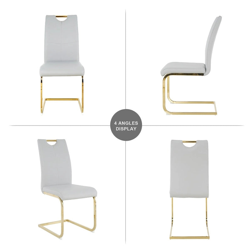 Sillas de comedor modernas de piel sintética con asiento acolchado y patas de metal dorado