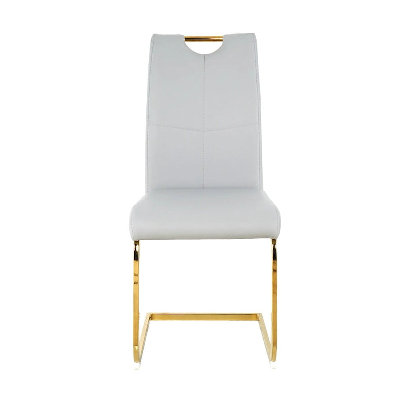 Sillas de comedor modernas de piel sintética con asiento acolchado y patas de metal dorado