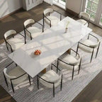 Mesa de comedor moderna minimalista extensible de 240 cm con tapa de piedra sinterizada y doble pedestal