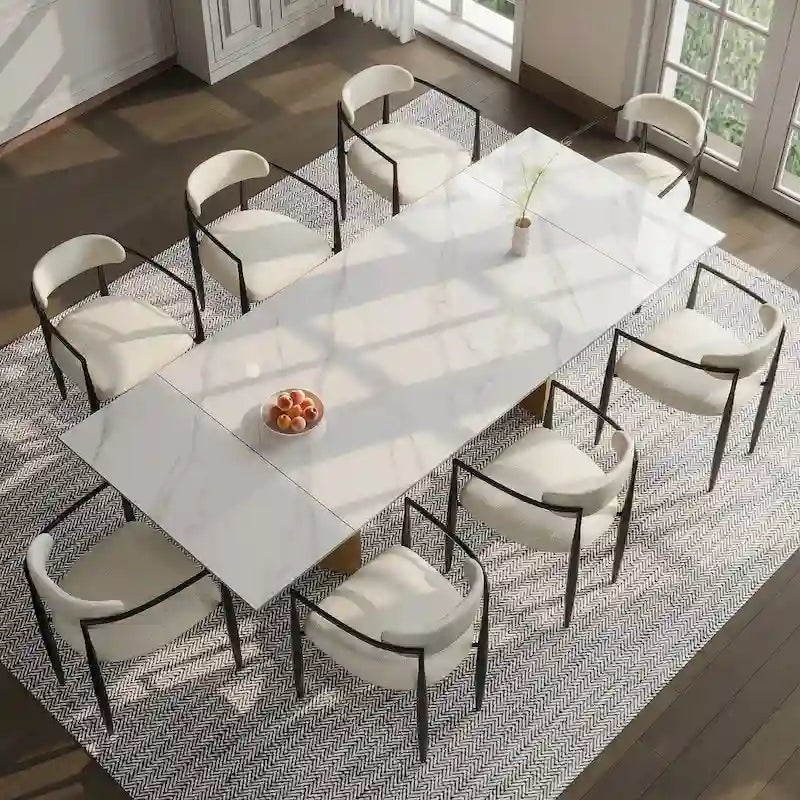 Mesa de comedor moderna minimalista extensible de 240 cm con tapa de piedra sinterizada y doble pedestal