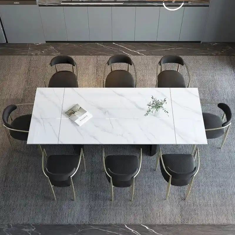 94.48 Inch Modern Minimalist 9 - Piece Extendable Sintered Stone Top Double Pedestal Dining Set