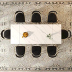 Mesa de comedor moderna minimalista extensible de 240 cm con tapa de piedra sinterizada y doble pedestal
