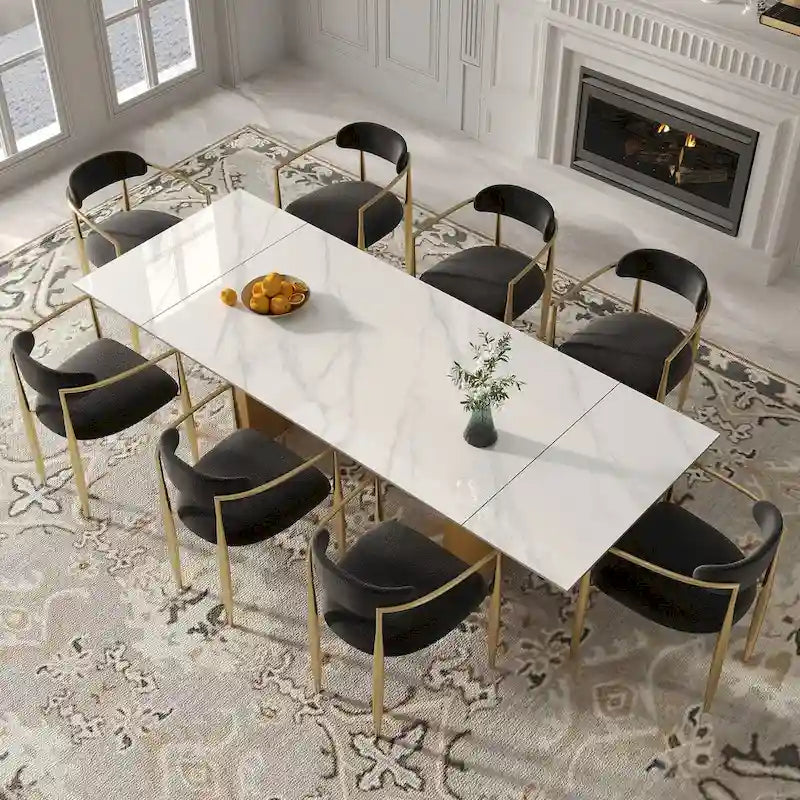 Mesa de comedor moderna minimalista extensible de 240 cm con tapa de piedra sinterizada y doble pedestal